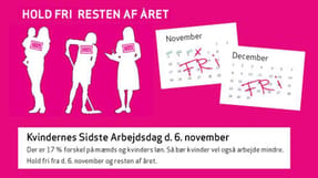 L&oslash;nforskellen mellem m&aelig;nd og kvinder er omkring 17 procent. Det markerer 3F sammen med LO, FOA, HK Og Socialp&aelig;dagogerne netop nu med kampagnen &rdquo;Kvindernes sidste arbejdsdag&rdquo;.