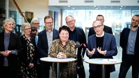 Pressem&oslash;de l&oslash;rdag eftermiddag, da aftalen om nye overenskomster for kommunerne blev pr&aelig;senteret (foto: Martin Sylvest/Ritzau Scanpix)