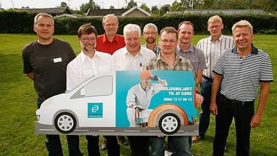 Her er de otte arbejdsmiljøkonsulenter. Fra venstre er det Kim Andersen, sekretariatsleder Anders Kabel, Niels Erik Danielsen, Evald Zacho, Gunnar Fuglsang, Jesper Nielsen, Lars Olsen, Morten Barkholt og Peter Orby.