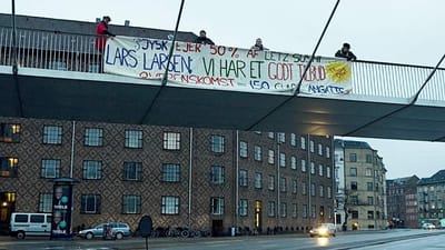 3F og flere ansatte var mødt op foran Letz Sushi på Christianshavn onsdag eftermiddag. Her demonstrerede de for ordnede forhold. Forrest er det formand for 3F København Bjarne Høpner.