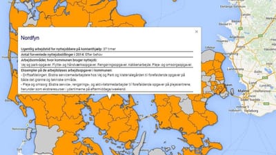 De orange kommuner har oplyst, hvad nyttejobberne laver. De gr&aring; kommuner har ikke oplyst nyttejobbernes arbejdsopgaver.