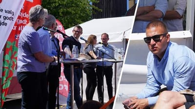 3F-eren Mehmet (t.h.) er tr&aelig;t af den h&aring;rde retorik mod folk p&aring; overf&oslash;rselsindkomst. Det fik blandt andre Joachim B. Olsen at f&oslash;le p&aring; Folkem&oslash;det.