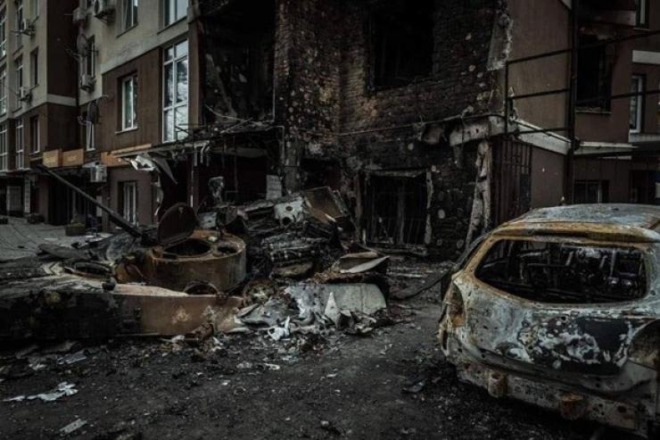 Byen Irpin nær hovedstaden Kyiv er blevet hårdt ramt efter Ruslands invasion af Ukraine 24. februar 2022. 