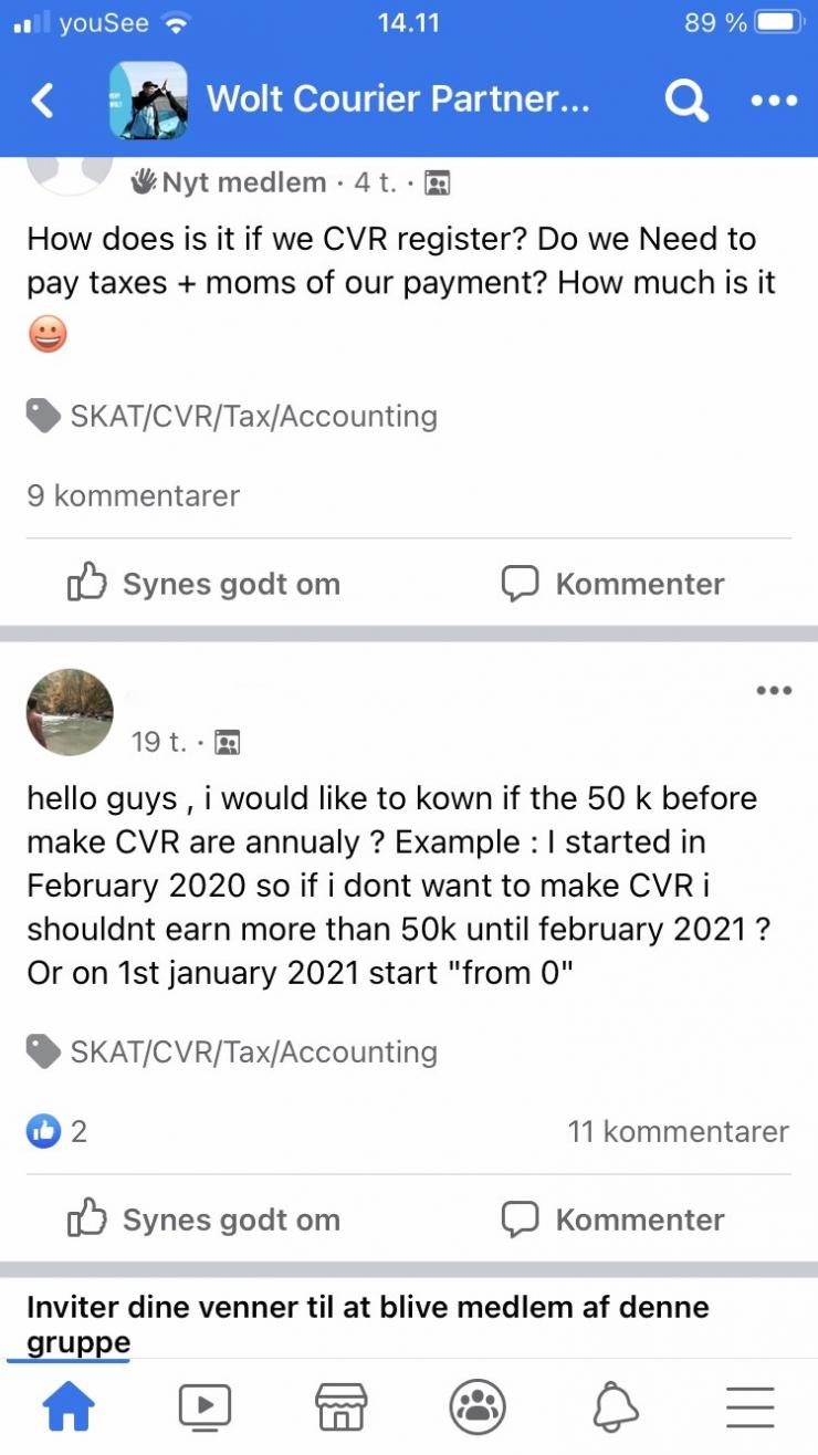 I Facebook-gruppen for Wolt-bude i Danmark er der stor forvirring om de danske skatteregler.