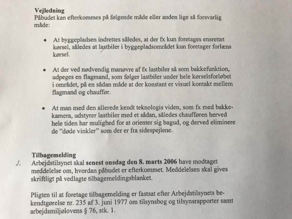 Arbejdstilsynet sender en vejledning sammen med et strakspåbud til SCT Transport A/S 
