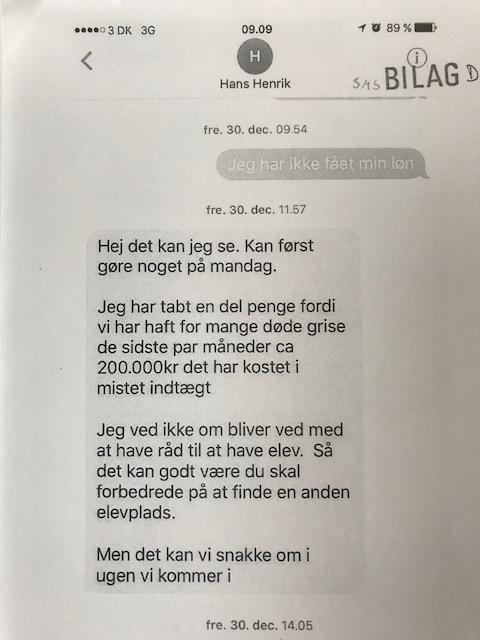 Besked fra Maria Winther til Hans Henrik Nielsen - og hans svar. 