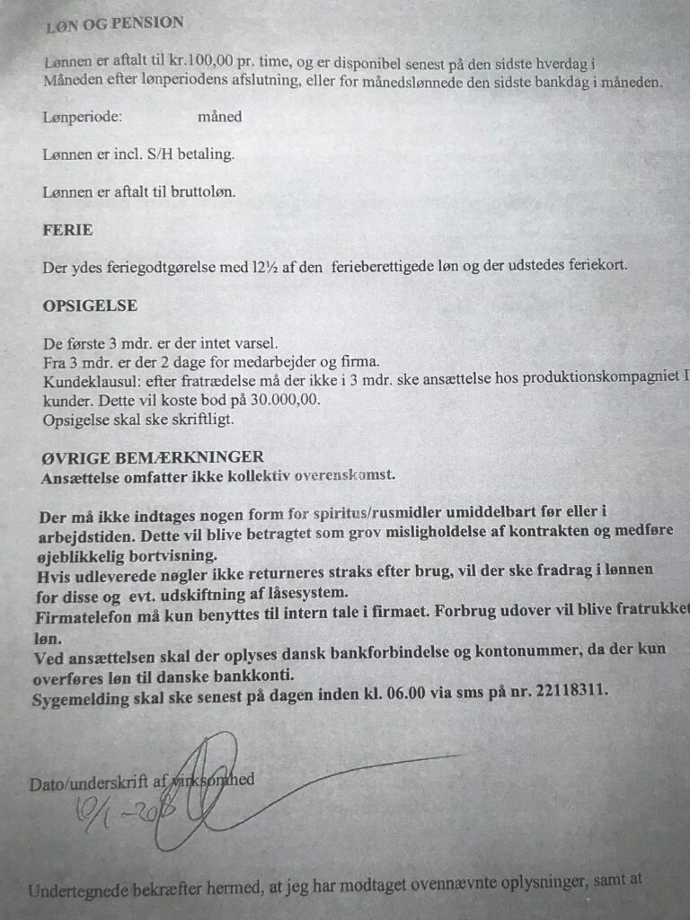 Kundeklausulen i rengøringsarbejdernes kontrakt.