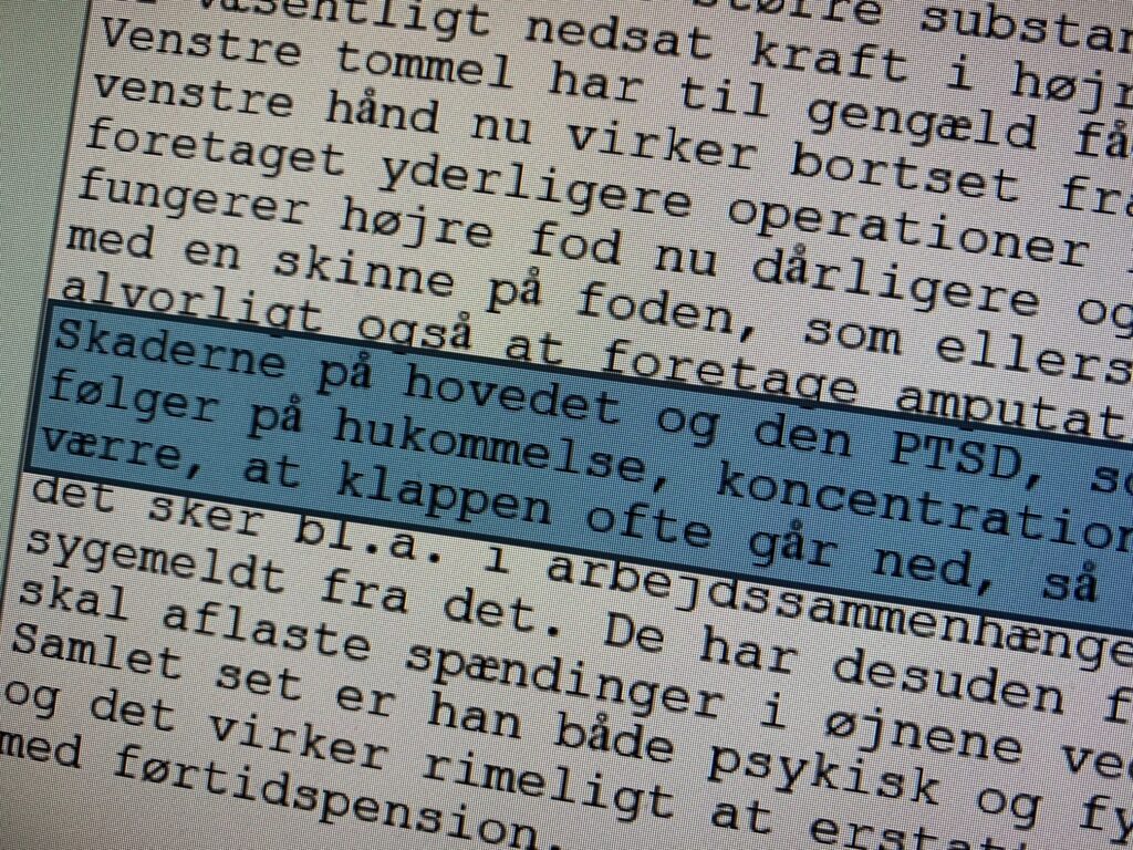 Thomas Brodthagens PTSD har hele tiden fremgået af lægens beskrivelse i den såkaldte LÆ265. Her udsnit