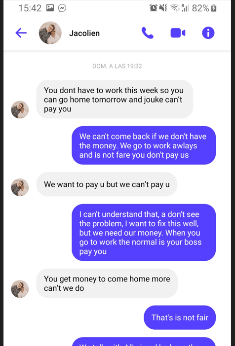 Uddrag af samtale på Messenger mellem Laura Alcarraz og landmandens hustru.