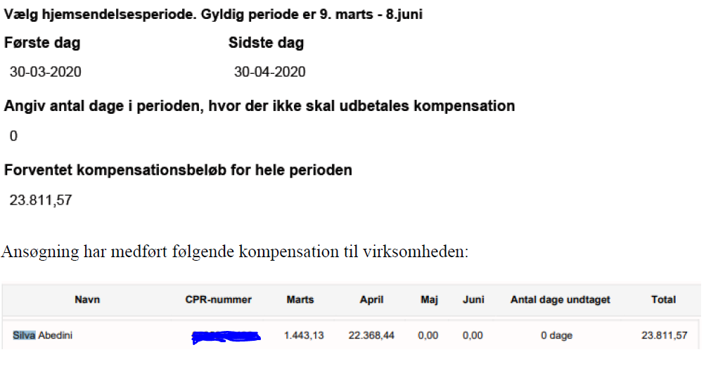 Serviceerhverv ApS' godkendte ansøgning fra 28. april 2020. 