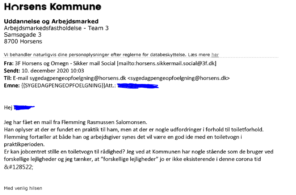 Codan vil i Flemming Salomonsens arbejdsskadesag have Retslægerådet til at vurdere en e-mail vedrørende toiletvogn i en praktikperiode.